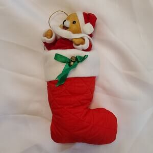 Wind Up Musical Moving Head Santa Bear In Stocking